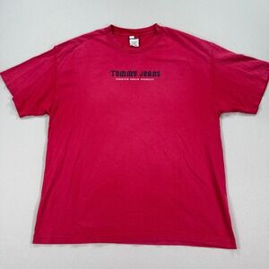 Vintage‎ Y2K Tommy Hilfiger Spell Out Logo Tee - Men's XL Red Classic Fit